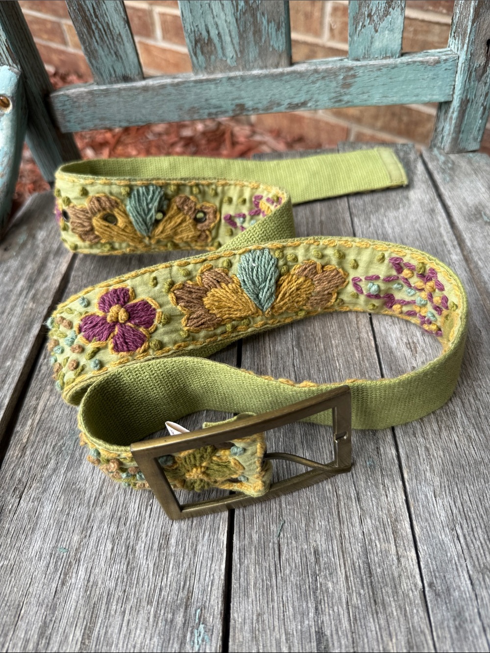 Karma Ladies M/L Hand-Embroidered Green Floral Belt - Picture 10 of 10